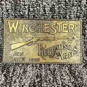 Vtg Winchester Repeating‎ Arms Brass Belt Buckle Lever Action Rifle New Haven CT